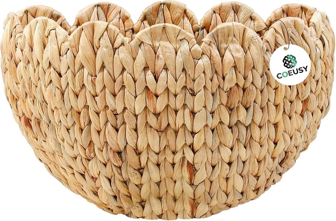 Coeusy Scalloped Wall Basket,Boho Wall Decor Basket,Big Wicker Hanging Baskets for Nursery,Door,Plants,Mail,Natural Water Hyacinth