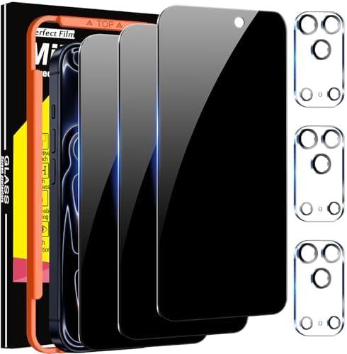 Milomdoi 3 Pack Privacy Screen Protector for iPhone 17 Pro Max [Phone Case Friendly] Accessories Private Film, 3 Pacs Tempered Glass Camera Lens Protector, with Mounting Frame for Apple Anti Spy,Black