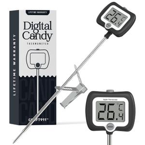 Digital Candy Thermometer with Pot Clip, Instant Read Kitchen Thermometer for Cooking, Baking, and Candy Making  10" Stainless Steel Probe, LCD Display, Essential Baking Tool (Black)
