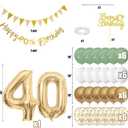 Sage Green White Gold 40th Birthday Balloons with Happy 40th Banner, Cake Topper, Foil Balloons for 40 Year Old Party Decoration