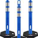 Xpose Safety 45" Blue Delineator Posts with Base, 3-Pack Ring Top, 10" Reflective Band, 13 lb Rubber Base Traffic, Parking, Construction, Events