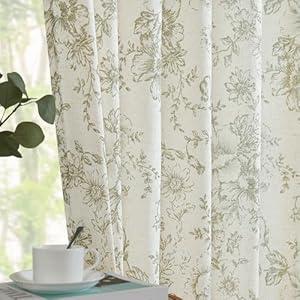 jinchan Linen Curtains Floral Curtains for Living Room 45 Inch Length Sage Green Printed Curtains Rod Pocket Back Tab Farmhouse Peony Flower Patterned Drapes Bedroom Window Curtain Set 2 Panels