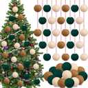 SmoothNovelty 36 Pcs Christmas Felt Ball Ornaments Mini Wool Felt Balls 1.57 Inch Christmas Tree Hanging Decorations Brown Green Beige Pompom Decoration DIY