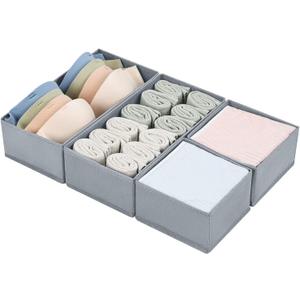 DIMJ Drawer Organizers Clothes, Set of 4 Dresser Organizer Bins, Fabric Closet Organizers and Storage, Shallow Drawer Dividers for Nursery, Clothing, Baby Clothes, Socks, Underwears, Tie (Grey) (Gray)