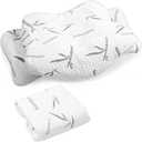 Hahafelt Cooling Cervical Pillowcase (Only Pillowcase) Waterproof Bamboo Neck Pillow Case Ergonomic Pillow Case Cover with Zipper for Side Back Stomach Sleepers(Queen Size,White Grey)
