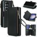 ASAPDOS for Samsung Galaxy Z Fold 6 Wallet Case with S Pen Holder,PU Leather Strap Wristlet Flip Case with Magnetic Closure[S-Pen Fully Compatible],Card Holder[RFID Blocking] and Kickstand Black