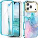Cute Marble Case for iPhone 17 Pro Max 6.9 inch Built with Screen Protector, Lightweight and Stylish Full Body Shockproof Protective Rugged TPU Case for Women/Girls-Blue Marble (A01)