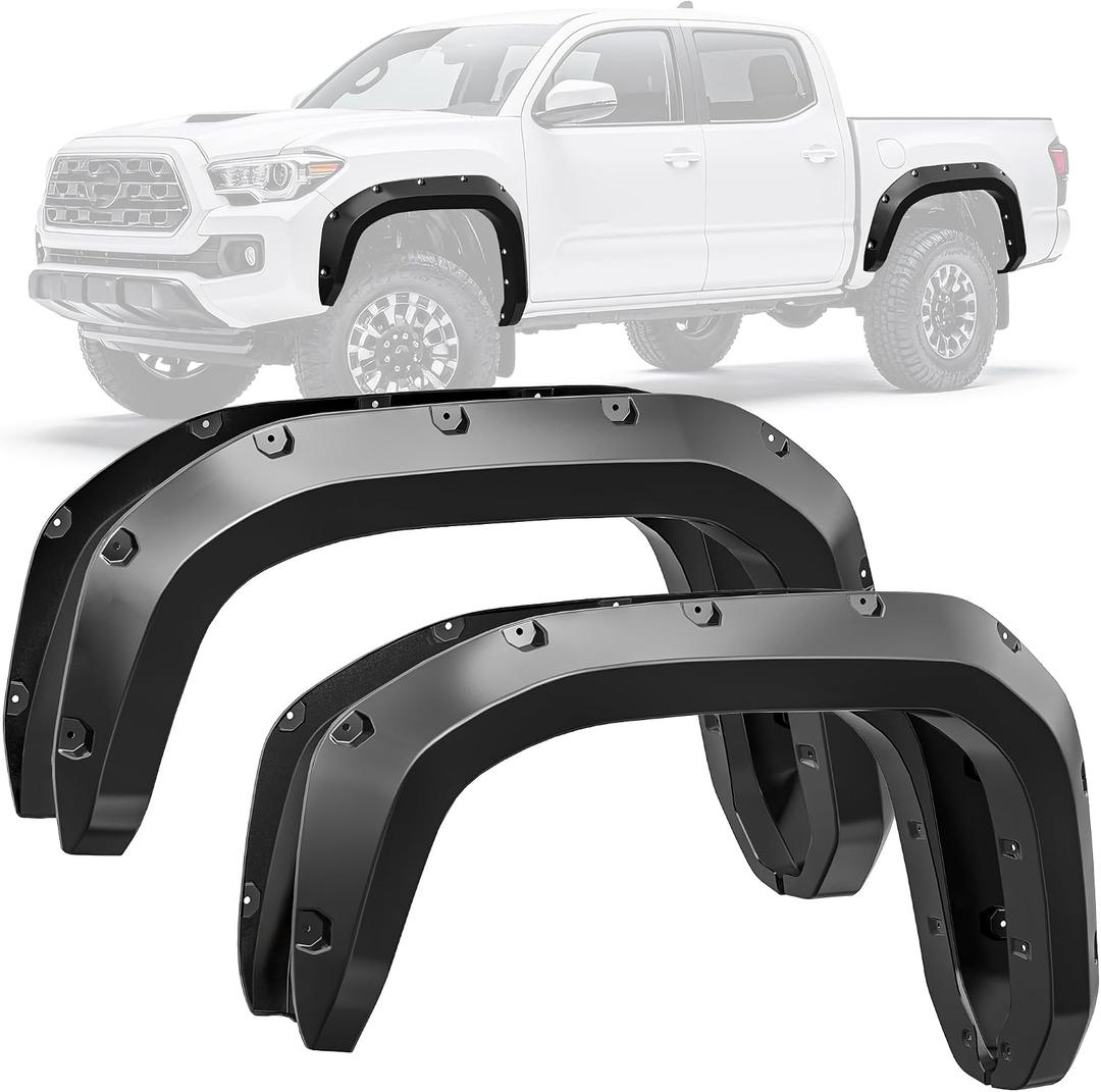 YITAMOTOR Front Rear Fender Flares Compatible with 2024-2025 Toyota Tacoma, Pocket Style Smooth Textured Wheel Flares Cover Protector Set, 4 Pcs, PP Black