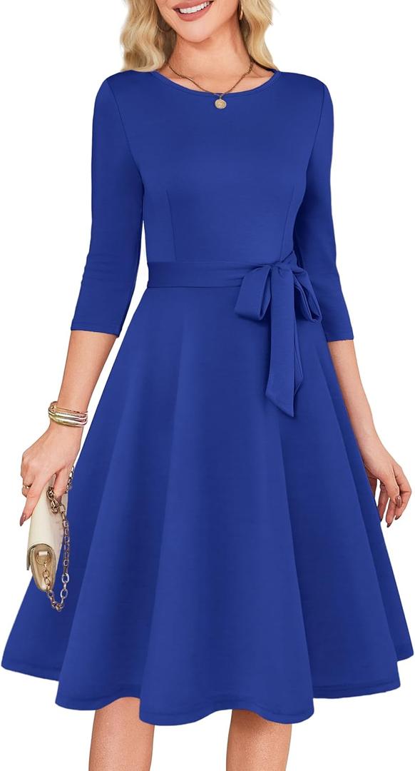 RUMIA Women's Cocktail Dresses 3/4 Sleeve Formal Vintage Wedding Guest Dress (XS-3XL) (Blue, M)