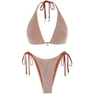 ZAFUL Women's Triangle Bikini Multiway Fishnet Tie Side Bandeau Halter String Bikini Set Two Piece Swimsuit Bathing Suits, Size: S
