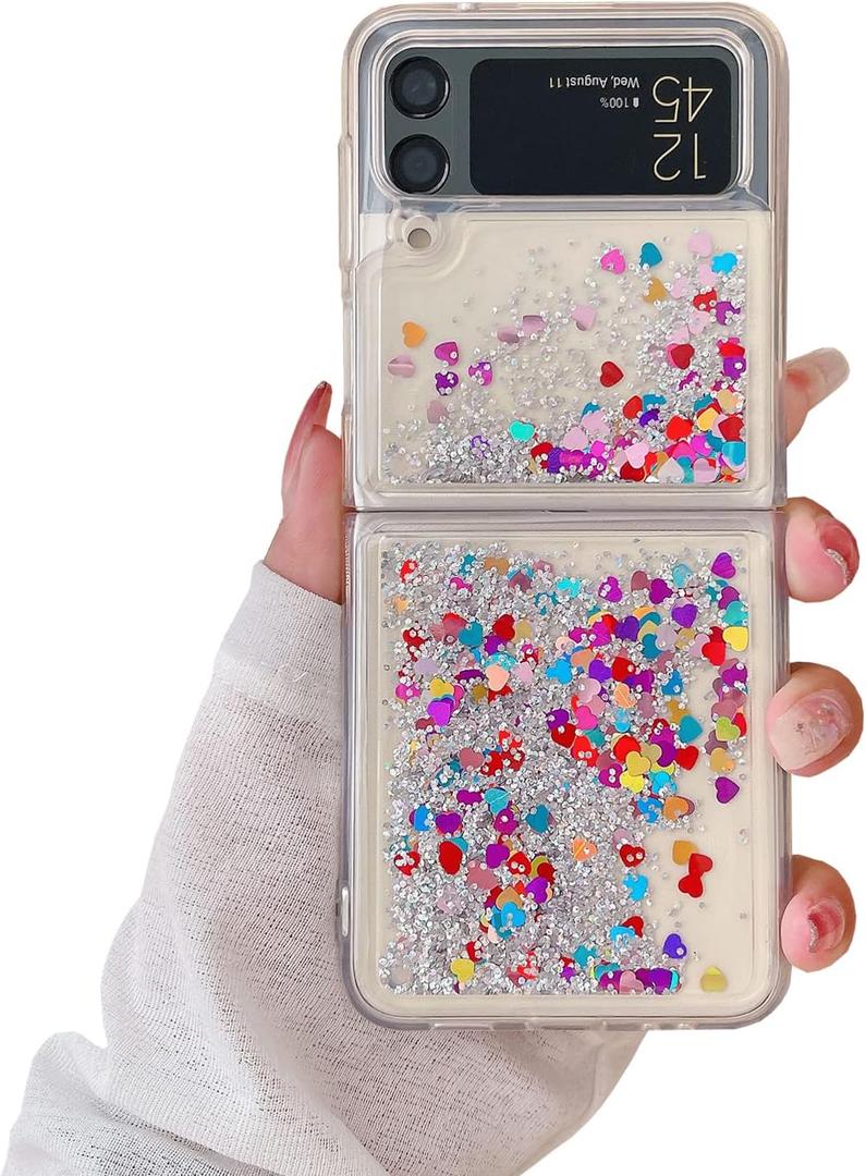 for Samsung Galaxy Z Flip 3 Glitter Case for Girls Women Liquid Bling Sparkle Luxury Flowing Floating Quicksand Soft TPU Clear Case for Samsung Galaxy Z Flip 3 5G 2021 (Color Silver)