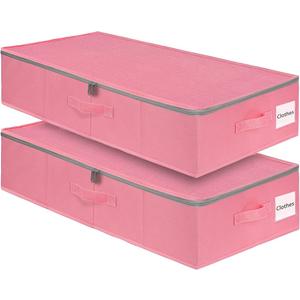 Punemi Under Bed Storage Containers, Pink Underbed Storage With Rigid Side/ Bottom Support, Closet Organizers And Storage Bins, Blankets Clothes Comforters Storage Bag, Dorm Room Essentials For Girls