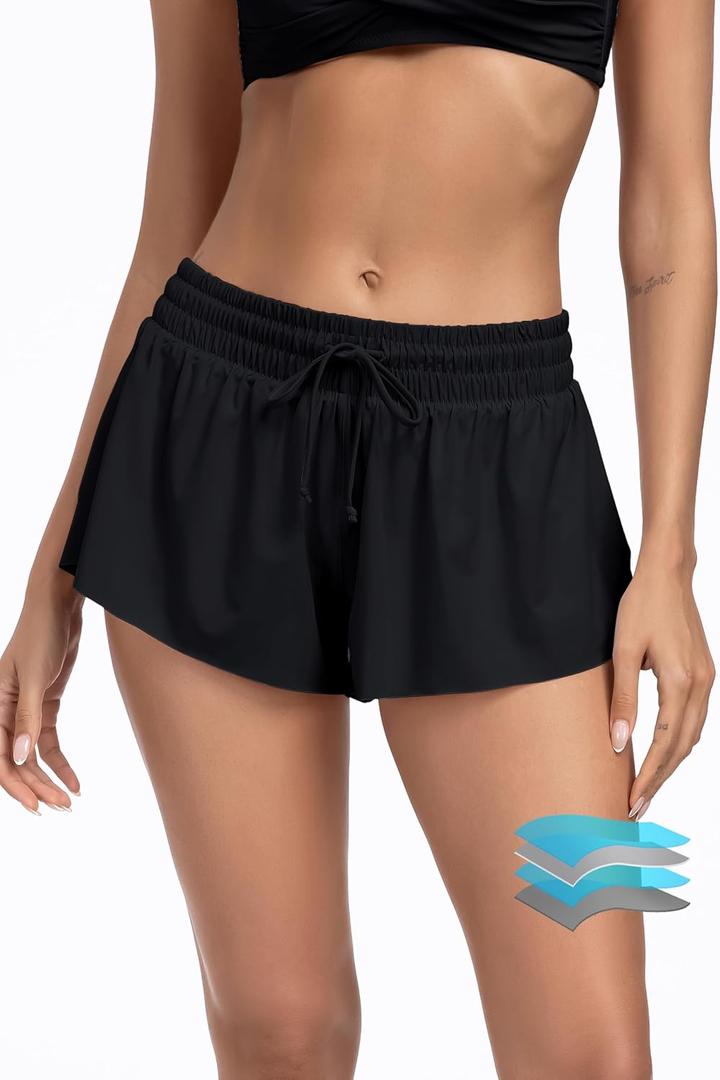 Beautikini Period Swim 2-in-1 Shorts Menstrual Leakproof Bathing Suit Bottoms Flowy Athletic Skirt for Teen Girls (X-Small, Black)