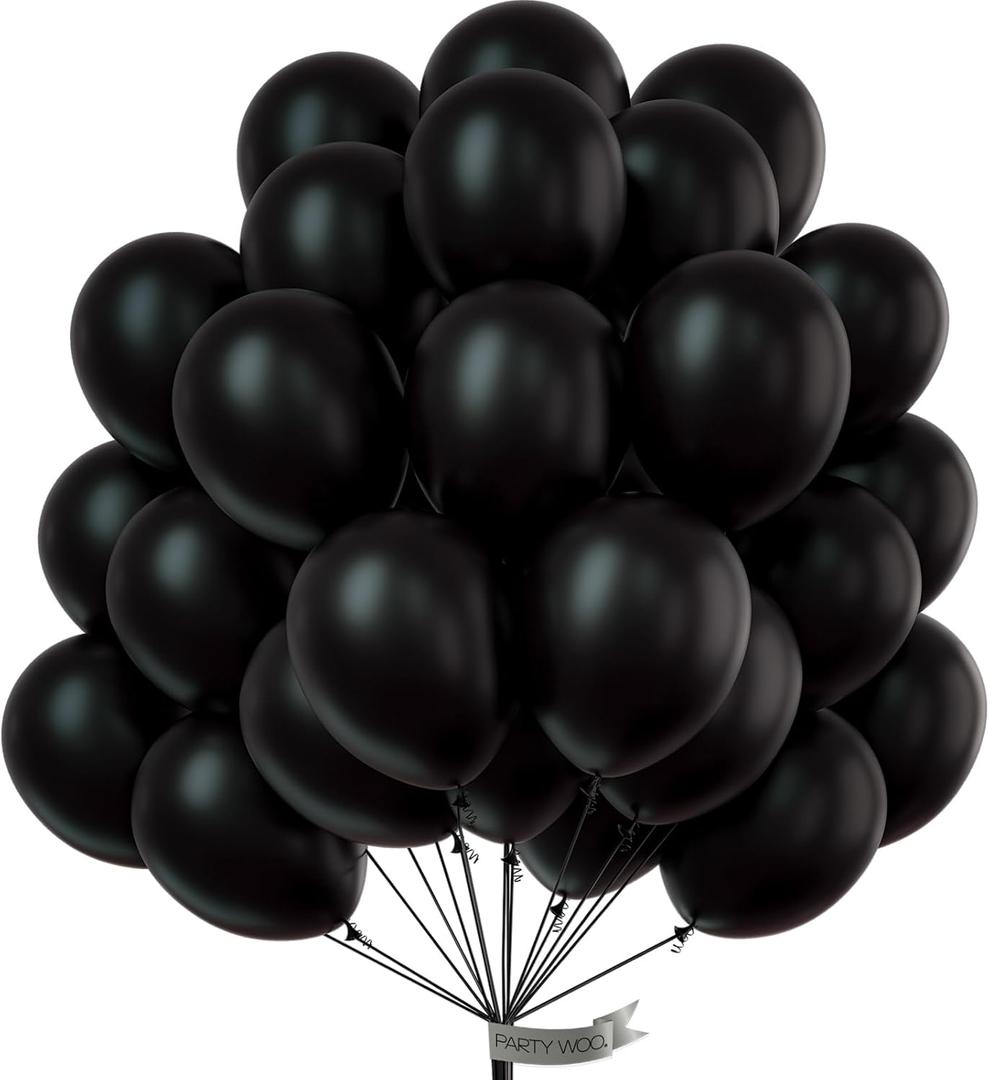 PartyWoo Black Balloons 50 pcs 12 Inch Latex Helium Matte Black Balloons for Baby Shower Birthday Graduation Casino Race Car Anniversary Retirement Pirate Gaming Theme Party Decorations Black-Y18