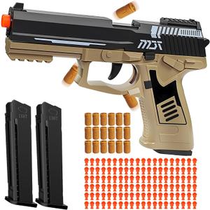 Automatic Shell Ejecting Toy Gun, Fidget & Shooting Game, Realistic Toy Pistol with 120 Soft Bullets, 18 Shells & 2 Magazines, Ideal Gift for Halloween Christmas(Sand)