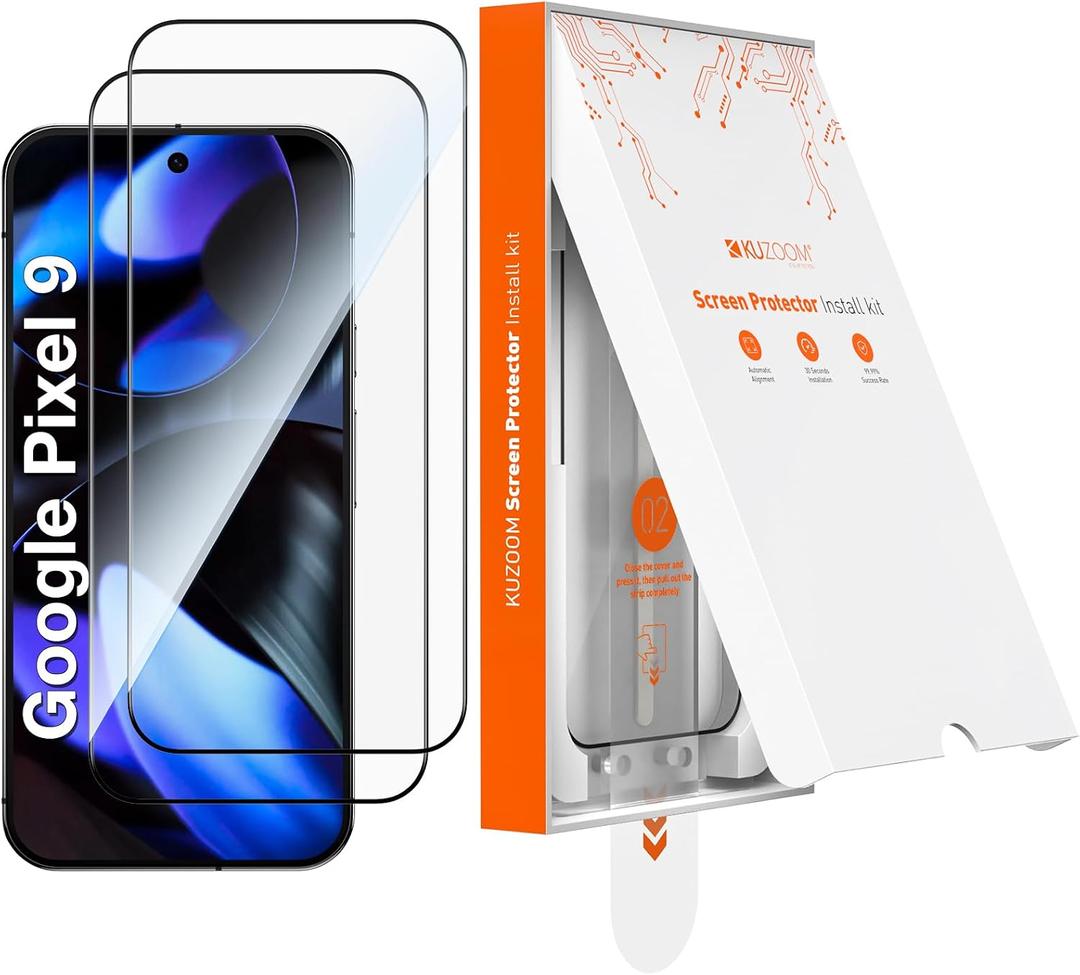 KUZOOM 2 Pack HD Clear Tempered Glass Screen Protector for Google Pixel 9
