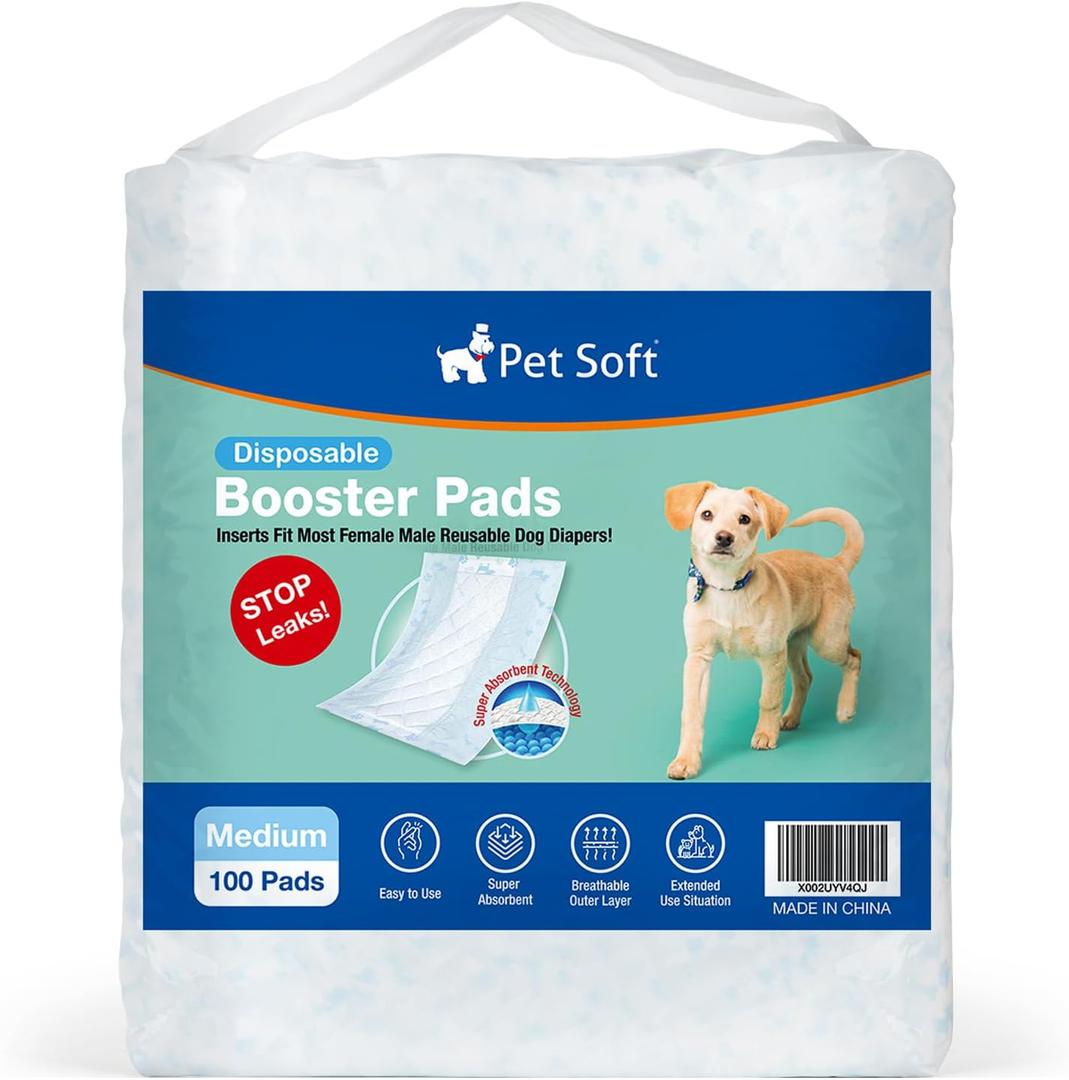 Pet Soft Dog Diaper Liners - Disposable Dog Diaper Booster Pads for Male & Female Dogs fit Most Dog Wraps and Belly Bands Up-Graded (Blue, M-100ct)