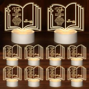 Kosiz 10 Pcs Pastor Appreciation Gifts Bulk LED Light Pastors Gift for Night Men Women Acrylic Clergy Lamp with Base Bible Verse Gifts for Xmas Birthday Anniversary (Classic Pastor)