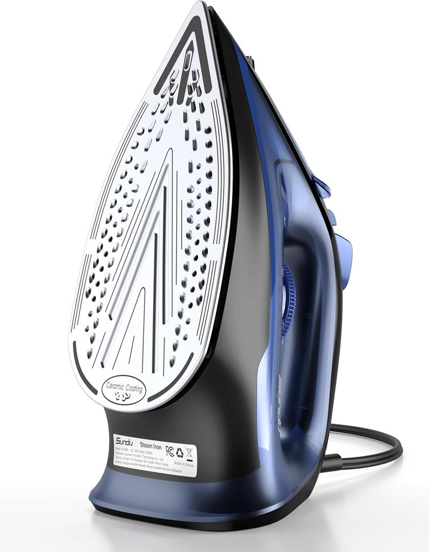 Sundu Steam Iron for Clothes with Rapid Heating Ceramic Coated Soleplate, 1500W with Precise Thermostat Dial, SelfCleaning, AutoOff, 15.21oz Water Tank for Home Clothes Ironing Use, Blue