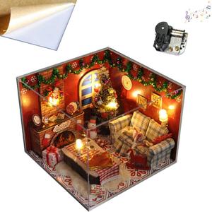 DIY Christmas Doll House Furniture Kit Mini Dollhouse Wooden Craft House 3D Mini Toy House Puzzle Surprise Home Collection Gift 