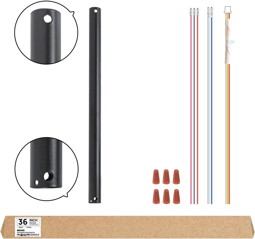Minislak 36 inch Ceiling Fan Downrod,36" Height Ceiling Fan included 9 Extension Wire for Wide Range of Fans Downrod, Unthreaded,Dia 1.02'',Black
