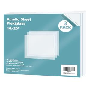 Egofine Plexiglass Sheets Acrylic Sheets 2 Pack of 16x20 0.04 Thick Clear Plastic Cast Transparent Plexi Glass for Crafting Projects, Replacement Picture Frame Glass, DIY Display, Easy to Cut