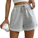 Women's Drawstring Waist Roll Up Hem Track Shorts Summer Casual Pockets Sweat Shorts (M)