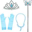 Joy Join Princess Costume Blue Dress for Toddler Girls Dress Up With Gloves,Crown,Wand,Necklace (Blue)