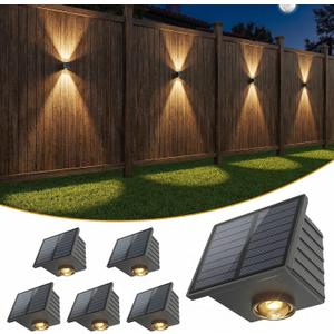 VOLISUN Solar Fence Lights 6 Pack, Color Glow LED Up and Down Wall Lamp, IP65 Waterproof Solar Lights Outdoor for Patio, Backyard, Railing, Deck, Fence and Wall2 Lenses
