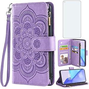 Asuwish Compatible with OnePlus 9 OnePlus9 5G Wallet Case and Tempered Glass Screen Protector Flip Credit Card Holder Stand Cell Phone Cover for One Plus9 On 1 Plus 1plus One+ 1+ 1+9 Nine Women