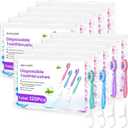 120 Pack 5-in-1 Mini Toothbrush Disposable, Waterless Disposable Toothbrushes with Toothpaste, Floss, Tongue Scraper, Toothpick, Prepasted Toothbrushes for Travel Hotel