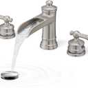 Waterfall Bathroom Faucet Matte Brushed Nickel, Brass 3 Hole Faucet Bathroom Sink Faucet Widespread 4-16 Inch Faucet for Bathroom Sink, 2 Handle Bathroom Faucets with Pop-up Drain & Water Hoses