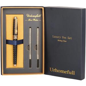 Stunning Luxury Rollerball Pen with 24K Gold Trim,Switzerland Tip with Black Ink Refills, Perfect Roller Ponit Pen Gift Set for Men Women, Fancy Writing Set for Business,Black