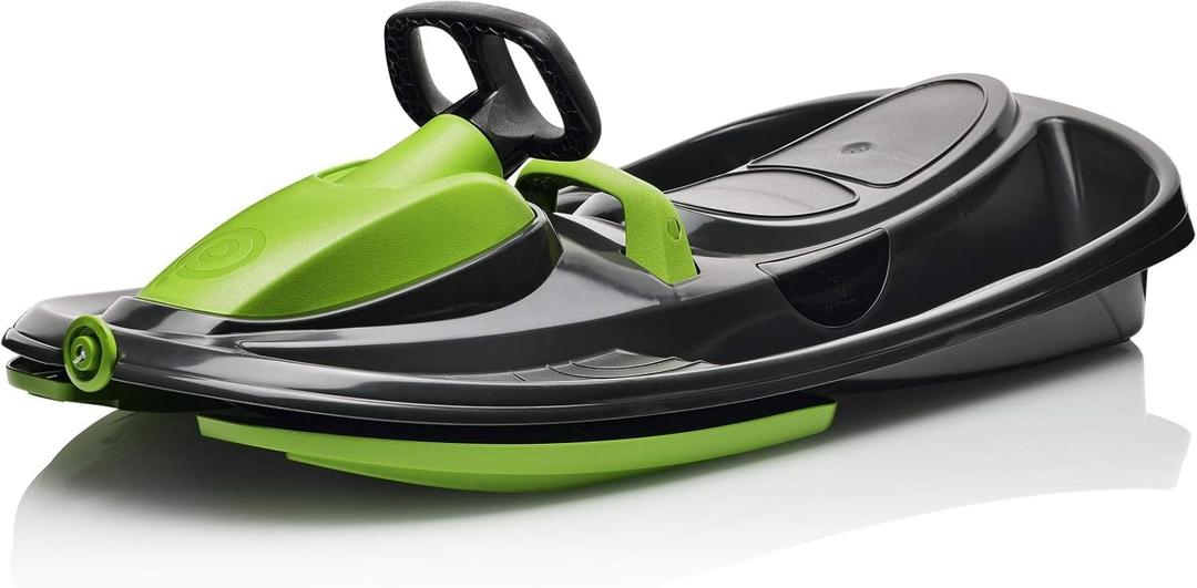 Snow Sled for Kids, Adults - Toboggan Sled, Easy Turning Steering Wheel, Anti-Slip Seat, Pull Up Brake, Durable Plastic Sled, Lightweight, Snow Sleds, Age 3+ 260 lbs (Mystic Green)