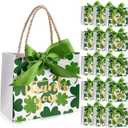 Kolldenn 40 Pcs St. Patrick's Day Thank You Gift Bags with Green Bow Reusable Paper Irish Tote with Handle and Bow Ribbon Shamrock Goodie Bags for Business Party Favors 5.5 x 2.4 x 4.7 Inches