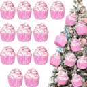 12 Pcs Cupcake Ornaments Set Christmas Hanging Christmas Tree Foam Cupcake Pastel Mini Dessert Ornaments for Xmas Tree Decoration Party Supplies (Pink Cupcakes)