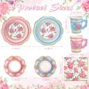 200 Pcs Disposable Tea Party Cups and Saucers Set, 50 Guests Floral Tea Party Supplies Include 9 oz Paper Tea Cups with Handle, 9 Inch Paper Plates, Saucers Napkins for Tea Party Birthday Wedding