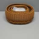 Juexica 3 Pcs Scalloped Basket with Lid Hand Woven Plastic Wicker Set 18 x 14 x 6 Inch Plastic Rattan Storage, Decorative Scalloped Edge Basket for Bread Picnic Table Bathroom Decor