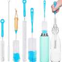 Turbo Microfiber Bottle Brush Cleaner Pack - Set of 5 Bottle Brushes for Cleaning Baby Bottles, Water Bottles, Tumblers, Decanters, Flask, Vase Cleaner - One Straw Cleaner Brush