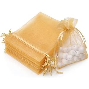 Akstore 100Pcs 2.8"x3.6"(7x9cm) Sheer Drawstring Organza Jewelry Pouches Wedding Party Christmas Favor Gift Bags (Golden)