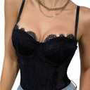 SweatyRocks Women's Lace Corset Shapewear Bodysuits Backless Sleeveless Thong Bodysuit Shirt Tops (X-Large, Black)