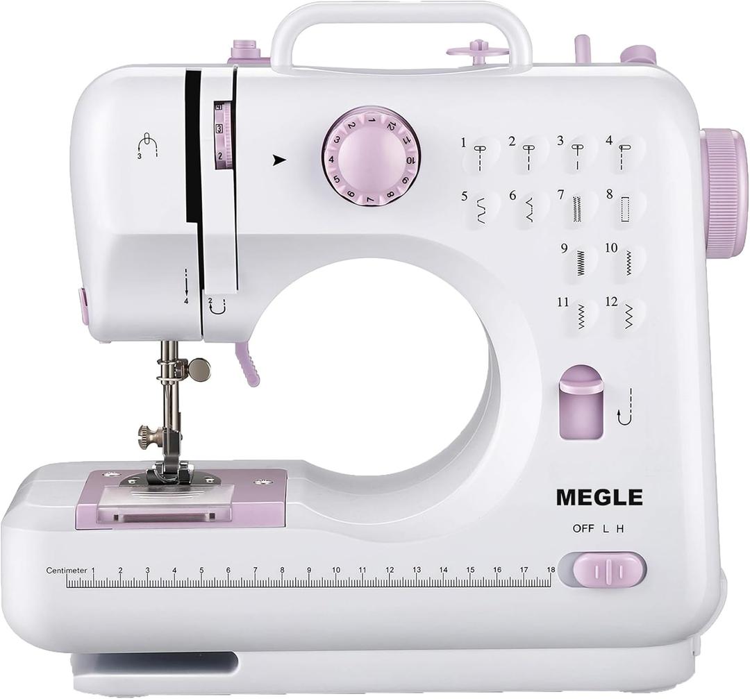 Sewing Machine with Foot Pedal for Beginners,mini Sewing Machine, Forwards and reverse sewing, Manual in 5 Languages, 12 Stitches MEGLE FHSM-505