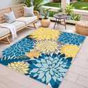 Colorful 9x12 Outdoor Area Rug Washable Multicolored Patio Rug Tropical Botanical Floral Chenille Waterproof Outdoor Carpet Non-Slip for Deck, Backyard, Porch, Ocean Dahlia