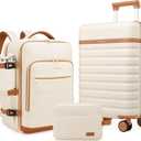 UKEIN Luggage Sets 3 Piece, Carry On Luggage 20In With Spinner Wheels,PC Hardside Suitcase Set with TSA Lock,Durable Carry On Suitcase With Travel Backpack for Men (Cream, 3 piece set (BP/20inch))