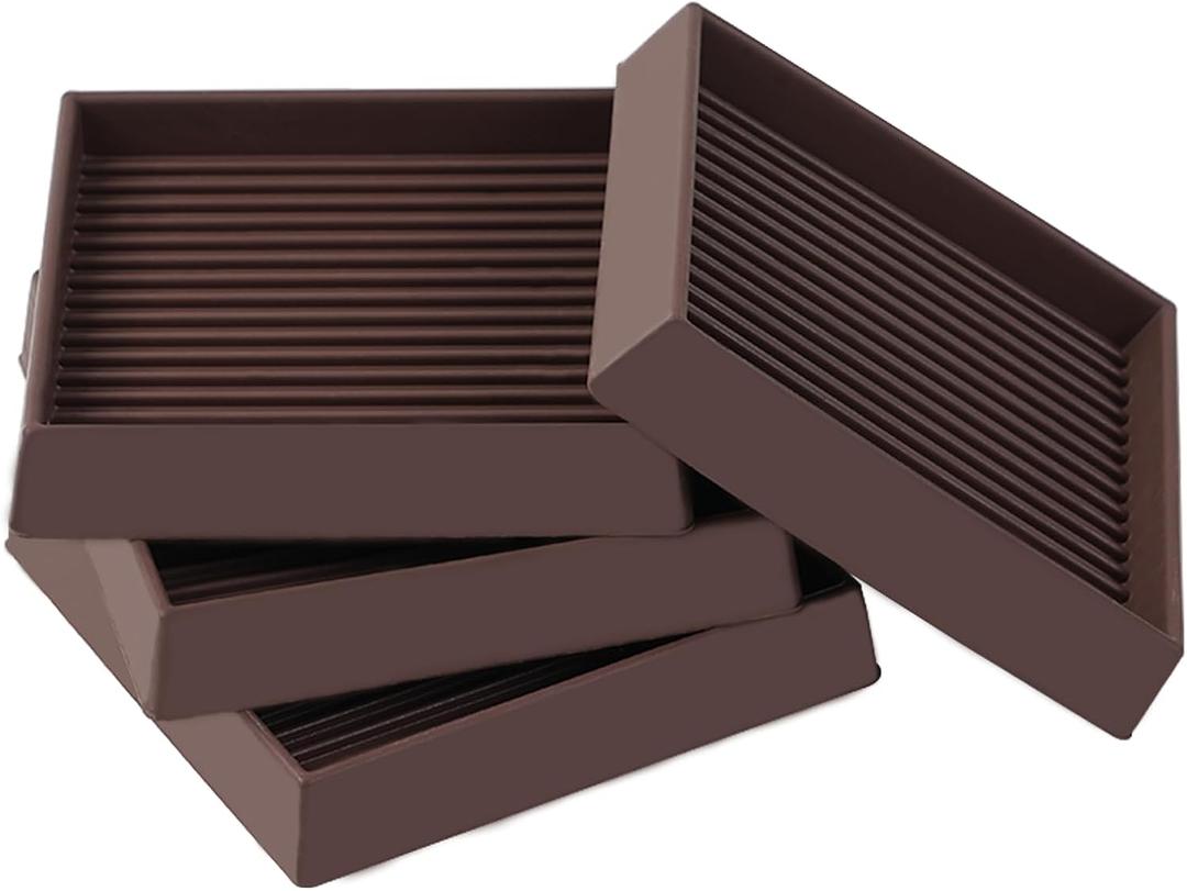 3x3 Square Rubber Furniture Caster Cups, Anti-Sliding Furniture Pads Bed Stopper Floor Protectors with Grip - Protect Any Flooring (4 Pcs Brown)