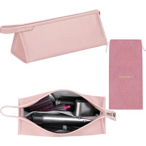 Pu Leather Travel Case Compatible with Dyson Airwrap Styler, Portable Waterproof Organizer Bag for Shark FlexStyle Attachments Storage, Pink