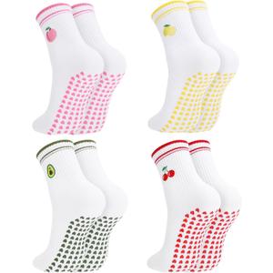 4 Pairs Cute Pilates Grip Socks for Women Yellow (Purple)