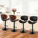 DUMOS Swivel Bar Stools Set of 4, Adjustable Counter Height Bentwood BarStools, PU Leather Upholstery Bar Chair with Ergonomic Back and Footrest, Counter Stools for Bar, Home Kitchen Island, Black