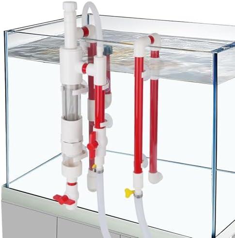 hygger Aquarium Overflow Filter with Waste Collection Separator, External Hanging Filter Accessory, Fish Tank Siphon Filtration System for Saltwater Freshwater Tank Greater Than 15 in Height, Red