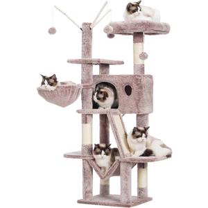 Hey-brother Cat Tree, 53 inch Cat Tower for Indoor Cats, Cat House with Padded Platform Bed, Toy Balls, Large Cozy Condo, Hammocks and Sisal Scratching Posts, Muchroom MPJ019-SMU